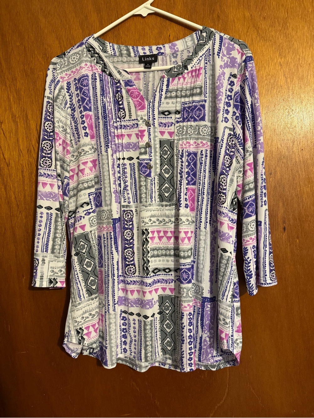 Link Printed Purple, Gray & White Tunic Blouse